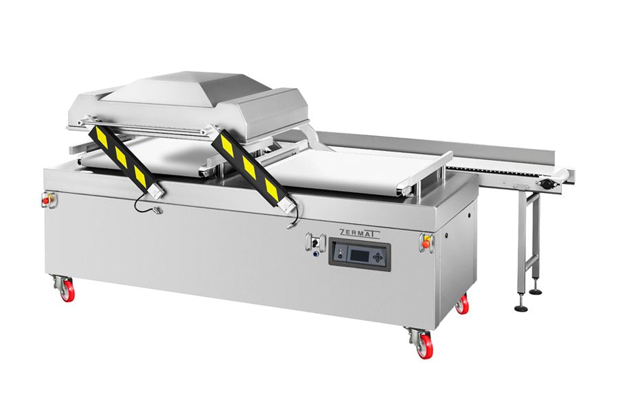ZERMAT DC 950PRO – Doppelkammer-Vakuummaschine für hohe Produktion (mit automatischer Haube &amp; Austragsbändern)